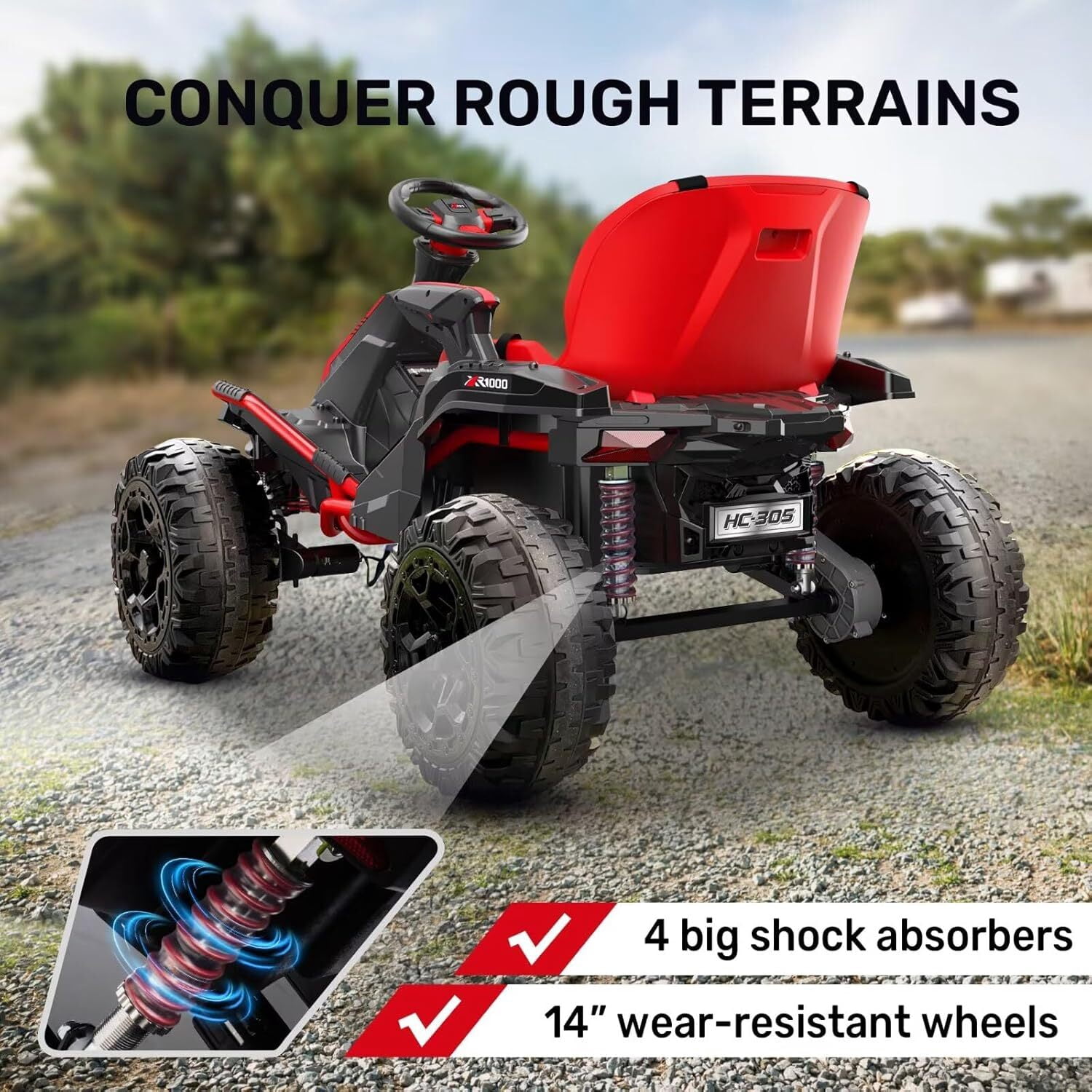 TOKTOO 24V Ride On Toys for Big Kids, 4WD Ride On Car with Parent Remote, 4 Wheeler for Kids Age 5-12, ATV Electric Cars for Kids with Adjustable Seat, LED Lights & Music, Red