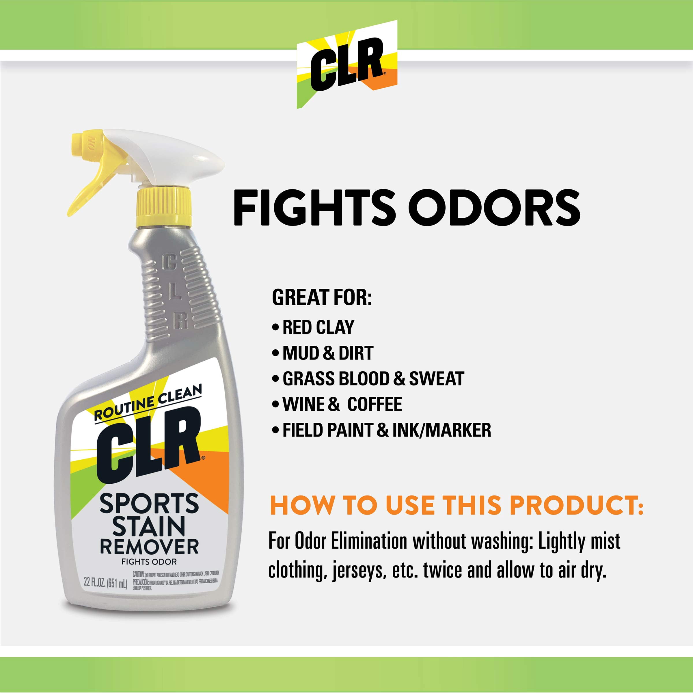 CLR Sports Stain Remover, Gentle Laundry Spray for Stains, Odors, and Spots, 22 fl oz
