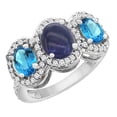 thumbnail image 1 of 10K White Gold Natural Lapis & Swiss Blue Topaz 3-Stone Ring Oval Diamond Accent, size 5.5, 1 of 2
