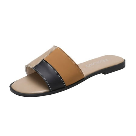 

ZTTD Summer Fashion Womens Casual Shoes Folded Leather Bohemian Open Toe Flat Slippers Women s Slipper A