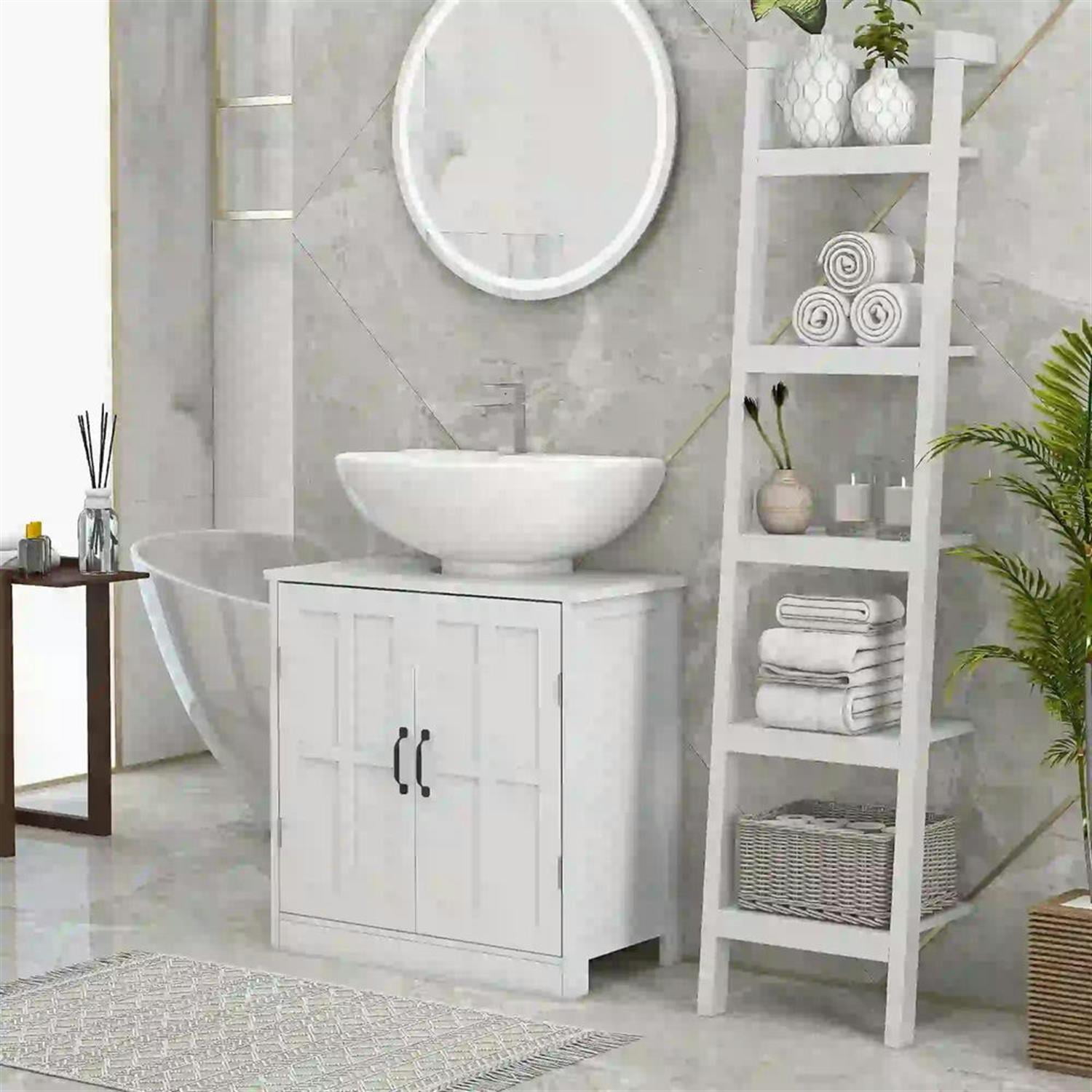 Demi Bonn 23" Modern Bathroom Vanity with U-Shape Cut-Out and Adjustable Shelves, Pedestal Sink 2-Door Cabinet, Under Sink Cabinet, White