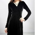 thumbnail image 3 of YDDIAN Womens Elegant V-Neck Long Sleeve High Waist Flared Maxi Velvet Dress Black XXL, 3 of 9
