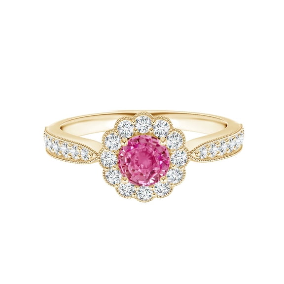 925 Sterling Silver 0.50 Ctw Round Pink Tourmaline Yellow Plated Cluster Ring