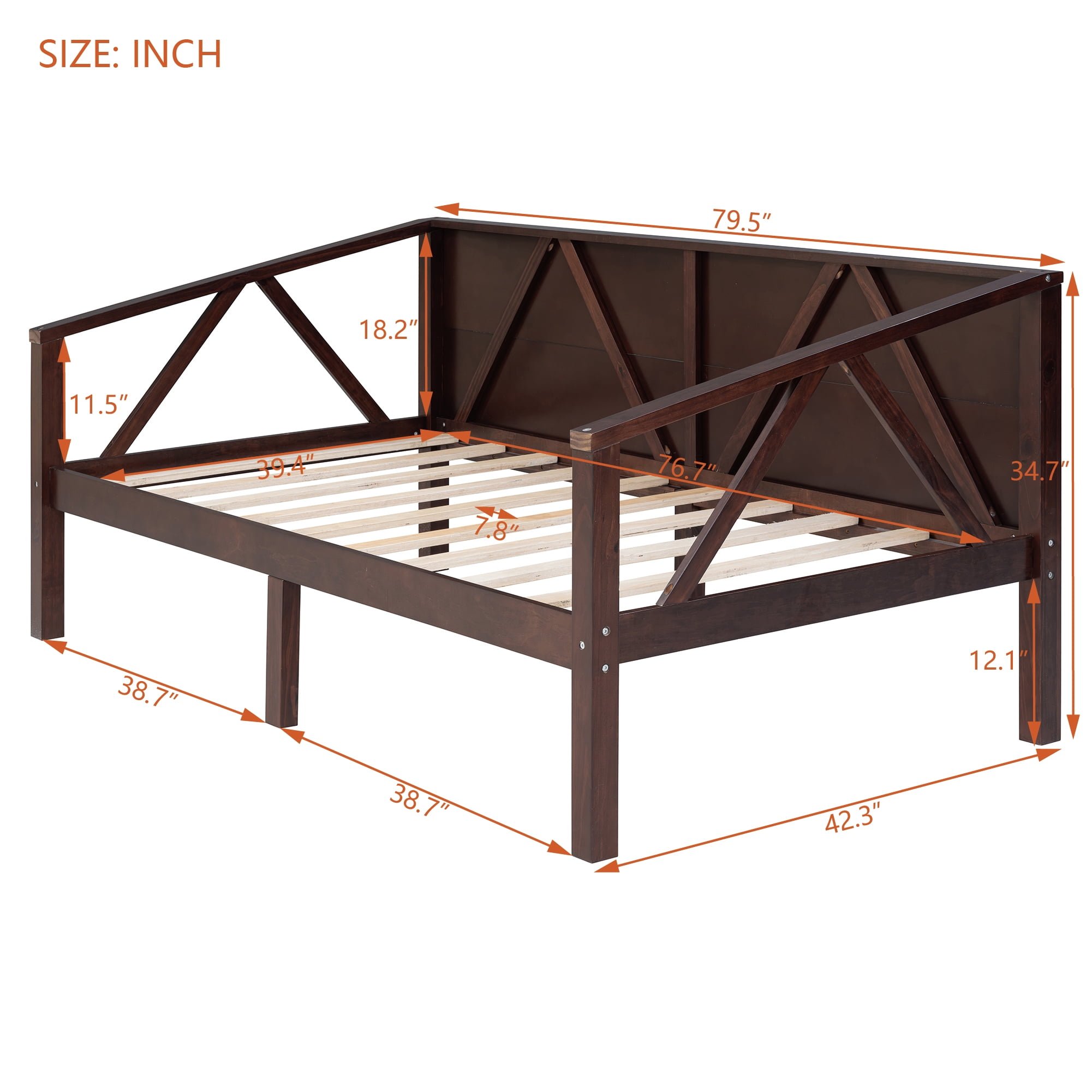 Aukfa Twin Size Bed Frame, Solid Wood Daybed with Slat Support for Kids Boys Girls, Espresso
