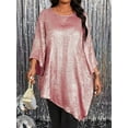 thumbnail image 4 of Women'S 2025 Plus Size Loose Round Neck Nine-Point Sleeve Irregular Hem Tops Glitter 5XL, 4 of 6
