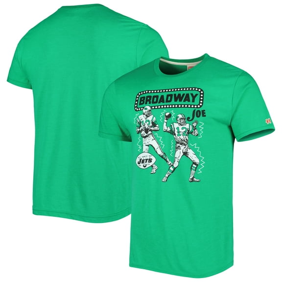 Men's Homage  Joe Namath Heathered Heather Green New York Jets  Caricature Retired Player Tri-Blend T-Shirt