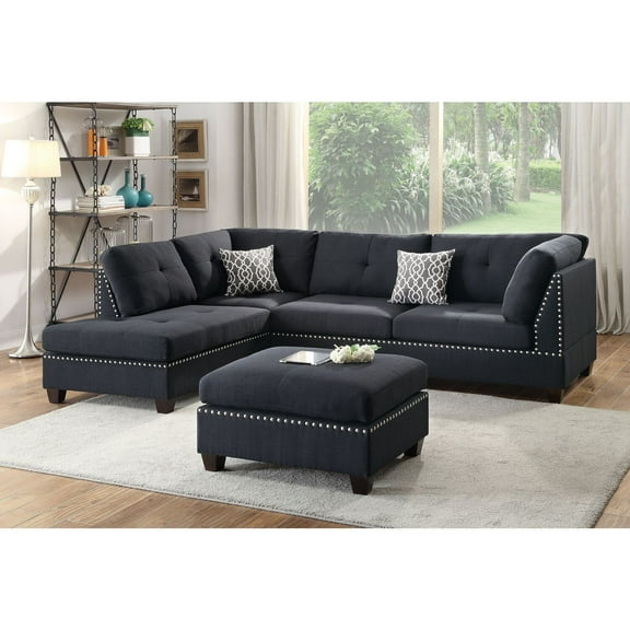 Sectional Sofa Set 3 Piece Living Room Furniture with Ottoman - Modern Design