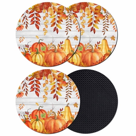 Fall Pumpkin Coasters Set of 4 Absorbent Coasters for Drinks Orange Red Thanksgiving White Wood Grain Coaster for Desk Coffee Table Protection Home Decor House Warming Gifts 4