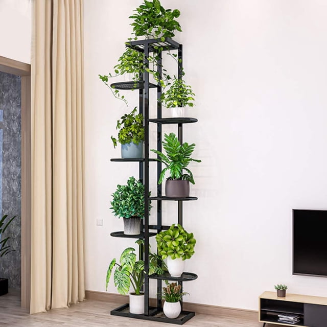 Soporte Para Maceta Estante Jardín Plantas Interior Exterior,Soporte de metal para plantas de 8 niveles, estante para macetas, organizador de almacenamiento para balcón, jardín, interior y exterior ZZBIQS gris oscuro, 141cm x 22cm x 43cm