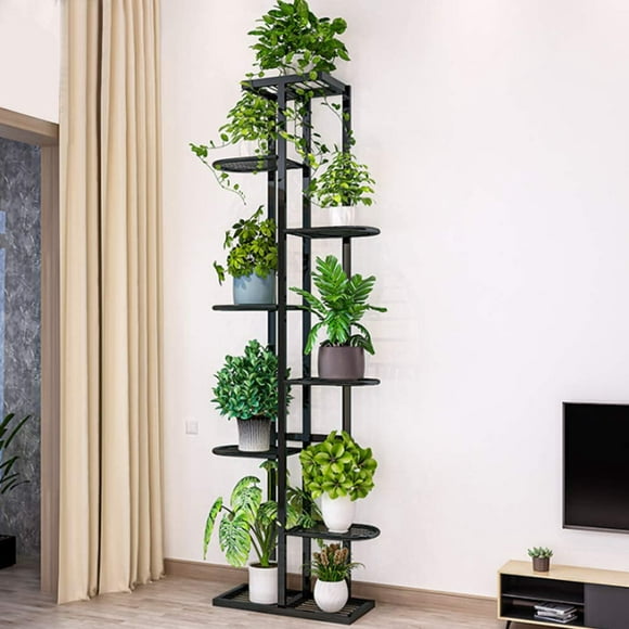 8-Shelf Flower Stand Plant Display for Indoors and Outdoors, Metal,Black Dark