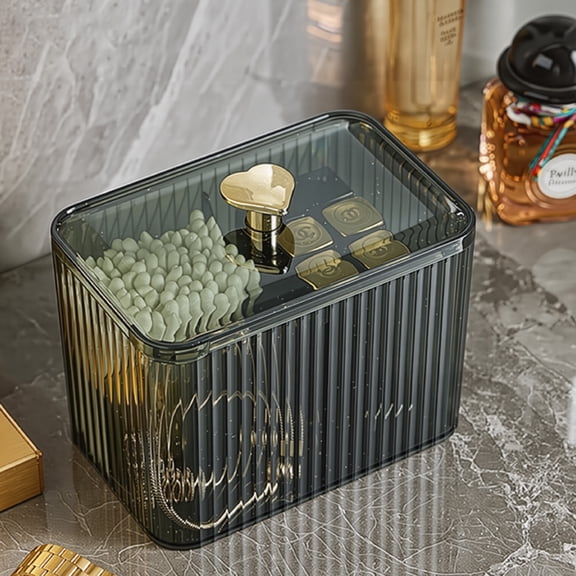 Qtips Holder Bathroom Container,3-Section Cotton Ball/Swabs Dispenser,3 Grids Apothecary Jar Organizer, Cosmetics Storage for Vanity