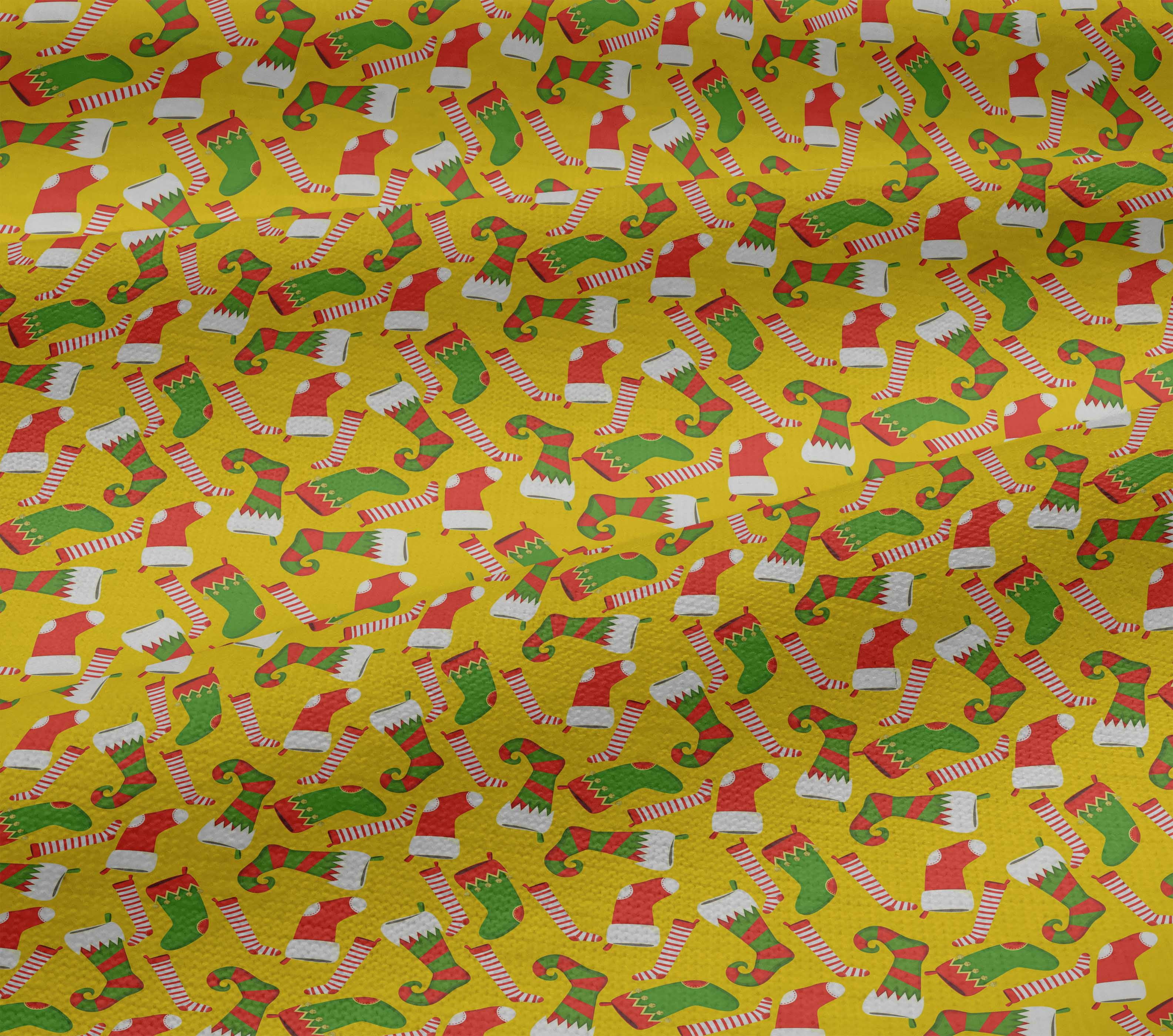 oneOone Cotton Jersey Yellow Fabric Merry Christmas Sewing Material Print Fabric By The Yard 58 Inch Wide
