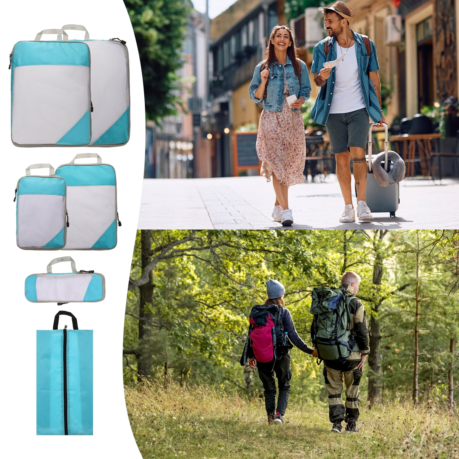 Uxcell 6pcs Compression Packing Cube for Suitcases Lightweight Travel Essentials Luggage Organizers Bags, Sky Blue
