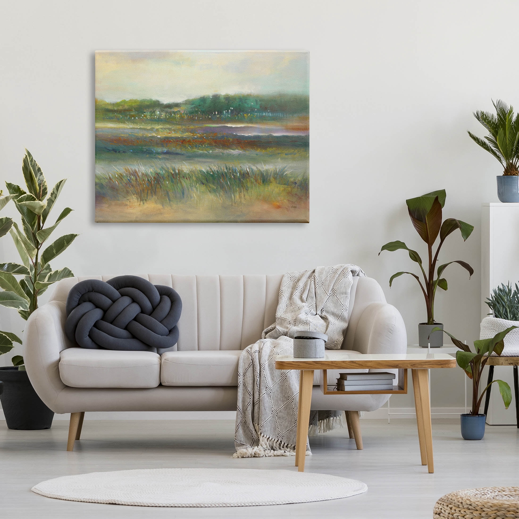 Calming Countryside Scenery Field Landscape Painting Gallery Wrapped Canvas Print Wall Art