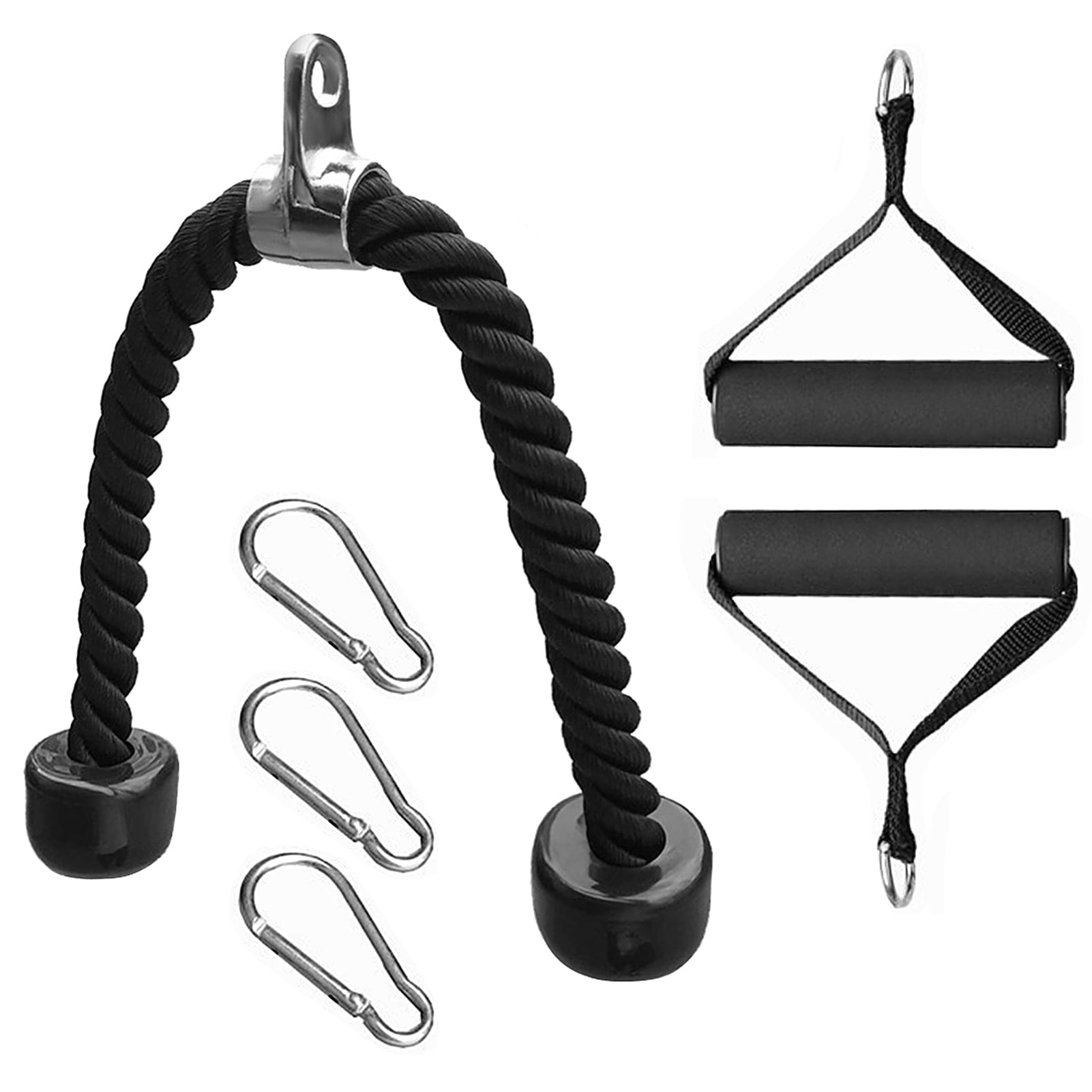 7pcs Training Pull Down Rope Exercise Handles Carabiner Clips Set 27IN
