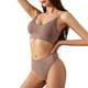 thumbnail image 1 of Conjunto de lencería sin costuras de 2 piezas con cuello en V para mujer: sujetador sin relleno y tanga, poliéster, color liso, estilo sexy/casual, adecuado para primavera/verano, 1 of 7