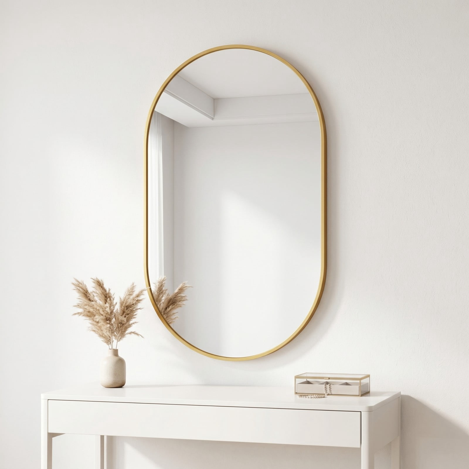 Gleamira 17"x30" Oval Mirror Bathroom Vanity Mirror Wall-Mounted Mirror, Gold