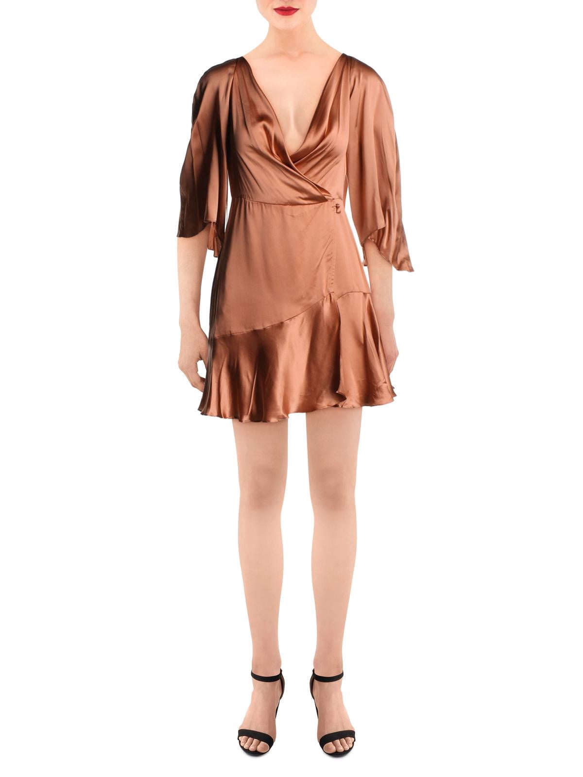 Pose Silk Faux Wrap Mini Dress Orange 