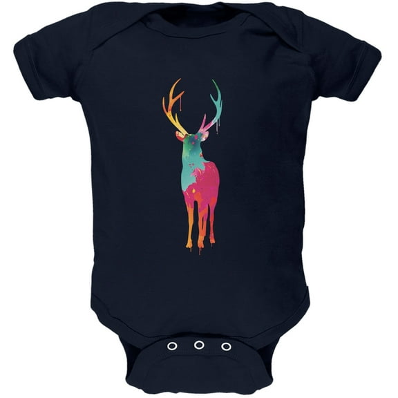 Splatter Deer Navy Soft Baby One Piece - 3 month