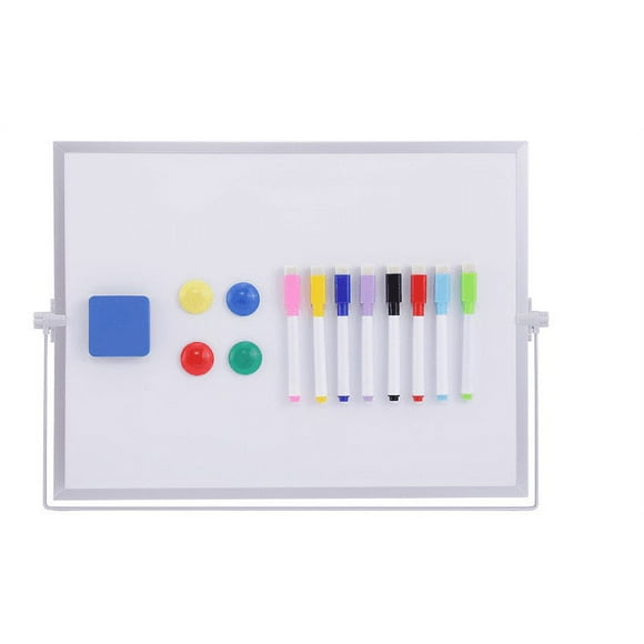 Dry Erase White Board, 16inX12in Large Magnetic Desktop Whiteboard with Stand, 10 Markers, 4 Magnets, 1 Eraser, Portable Double-S