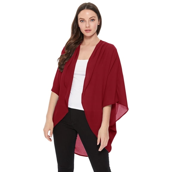 Women's Solid Casual Chiffon Kimono Sleeve Open Front Cardigan Cape