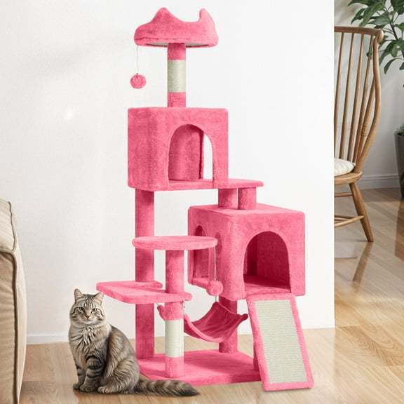 Uforic 54"Cat Tree Tower for indoor Cats,Multi-Level Play Tower Condo with Scratching Posts& Hammock,Pink