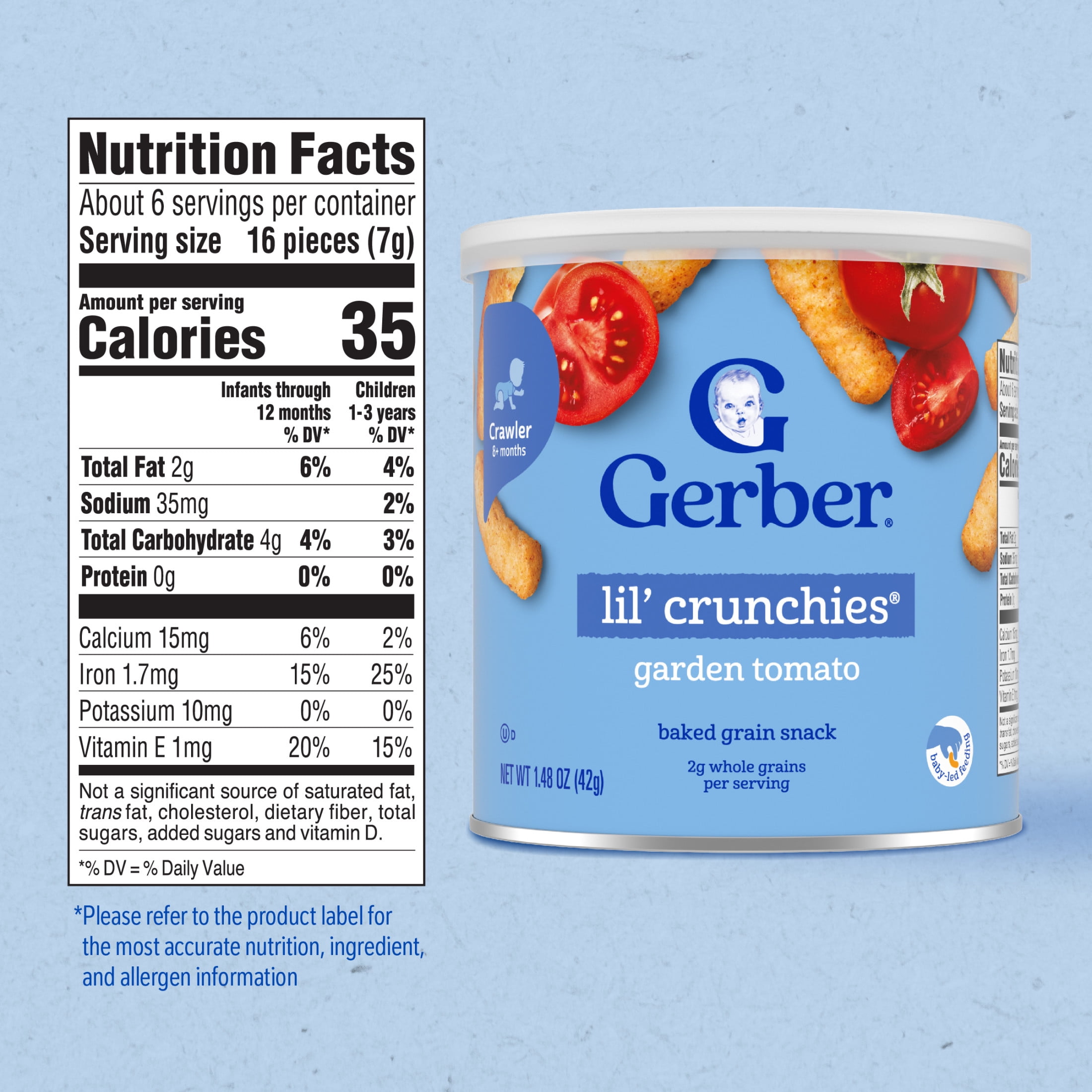 (3 pack) Gerber Baby Snacks Lil’ Crunchies Puffs, Garden Tomato, 1.48 oz Canister