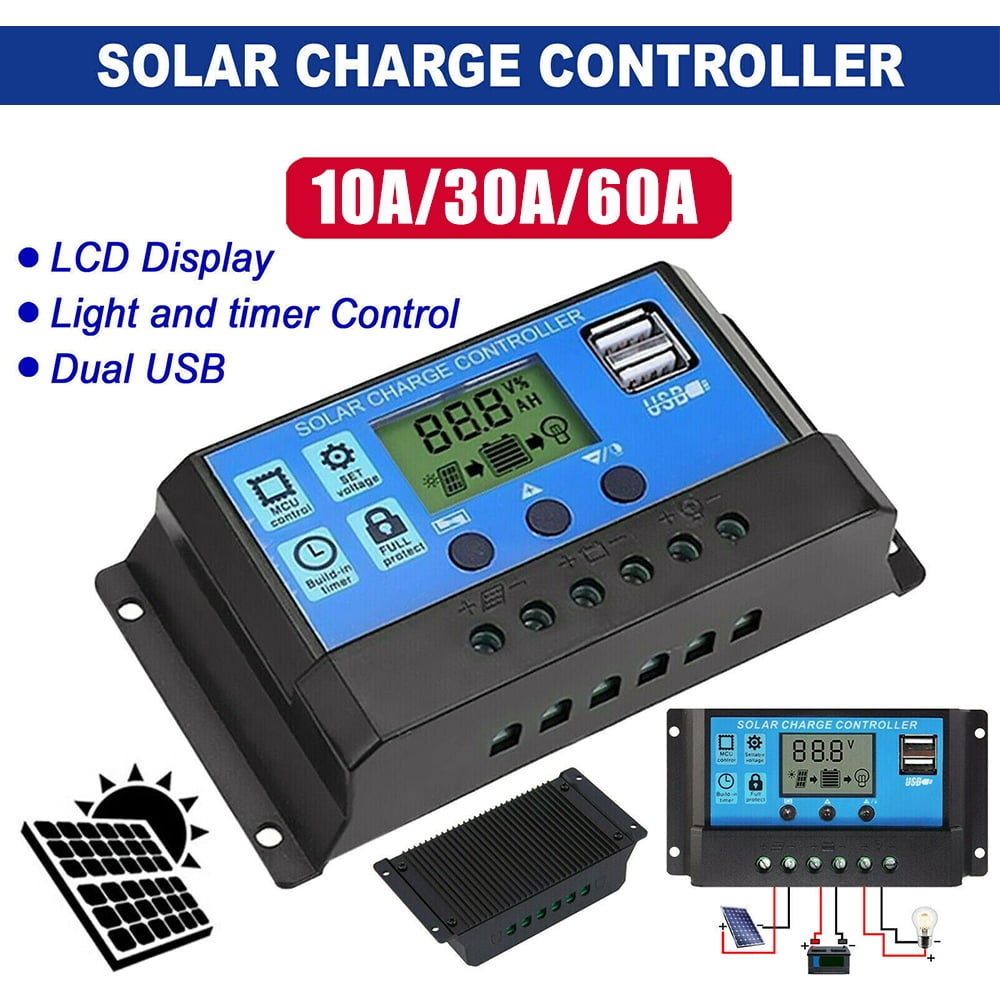 Solar Charge Controller PWM BatteryRegulator 12V/24V 10A 20A Light&Timer Charger 
