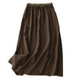 thumbnail image 2 of Stretchy Waist Bohemian Cotton Casual Half Skirt Ndbuld Holiday Gift Finder Women's Summer Loose Elastic Waist Embroidery Floral Linen Elastic Waist Skirt Women's Mid-length,Coffee,M, 2 of 9
