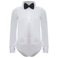 thumbnail image 3 of iixpin Kids Boys Latin Ballroom Dance Leotard Shirt Long Sleeve Bodysuit with Bow Tie Modern Salsa Tango Dancwear White 120, 3 of 7