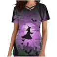thumbnail image 1 of Tops Cortos para las Mujeres, Halloween Impreso en Cuello en V con Bolsillo, Moda Casual Manga Corta, 1 of 5