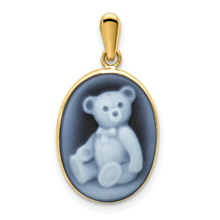 Yellow Gold Teddy Bear Charm - Solid 14k Yellow Gold 12x16 Teddy Bear Simulated Agate Cameo Pendant (12mm x 25mm)