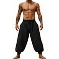 thumbnail image 6 of Havenre Mens Harem Pants Casual Drawstring Elastic Waist Comfy Baggy Hippie Trousers Loose Fit Soft Cotton Linen Boho Yoga Beach Pants with Pockets Black XL, 6 of 10