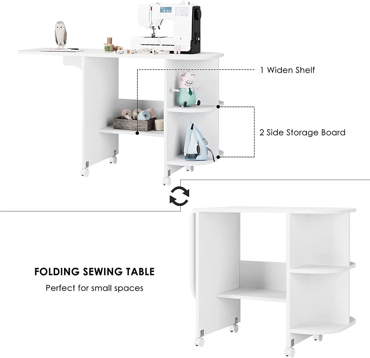 Buy Sewing Online Armoire Storage Cabinet with Folding Table, White with  Charcoal Black Metal Frame - Sewing Cabinet with Storage Shelves, Drop Leaf  Work Surface & Doors