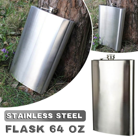 Stainless Steel Flask under $5! CQCYD Stainless Steel Flask 64 Ounce, Portable Liquor Bottle with Screw Cap, Hip Flask for Water Wine Whisky, Leak Proof Metal Flask for Outdoor