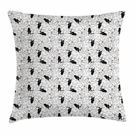 Bulldog Throw Pillow Cushion Cover, Monochrome Doodle Portraits with Paw Traces Best Friend Animal Lover, Decorative Square Accent Pillow Case, 18 X 18 Inches, Black White and Pale Grey, by (Best Color To Cover Grey)