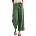 thumbnail image 3 of Jinhomg Womens Linen Pants Dressy Casual Solid Wide Leg Business Pants Baggy Comfy Elastic Waist Palazzo Trousers with Pockets Ladies Workwear Winter Saving Army Green M, 3 of 10