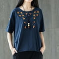 thumbnail image 1 of Lydiaunistar Womens Plus Size Spring Tops Embroidered Short Sleeve Blouse Round Neck Loose Casual Summer Fall Fashion Top Navy, 1 of 3