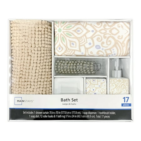 Mainstays 17-Piece Bathroom Set, Tan Lotus