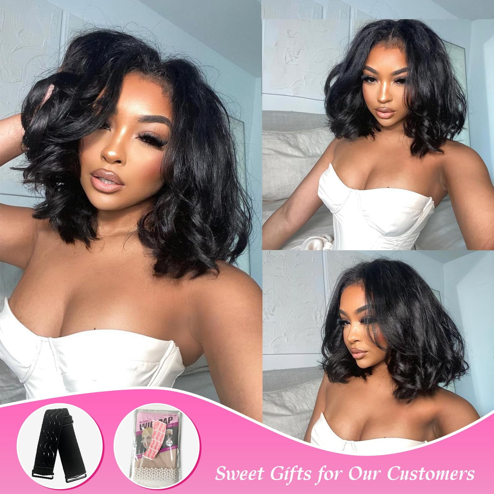 Short Body Wave Bob Wig 13x4 Transparent Lace Frontal Wig Human Hair Pre Plucked Wigs