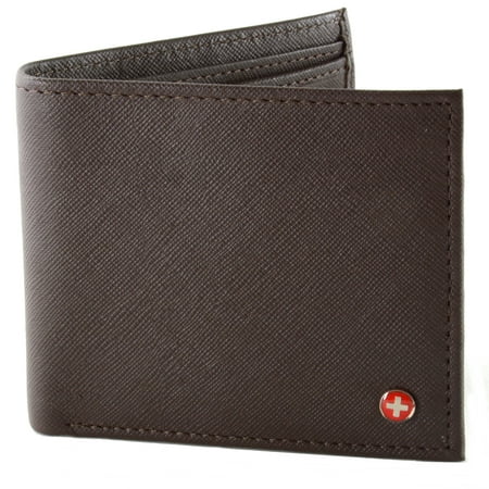 Mens Leather Bifold Wallet Coin Pocket Purse Pouch Alpine Swiss 2 Bill Sections - 0