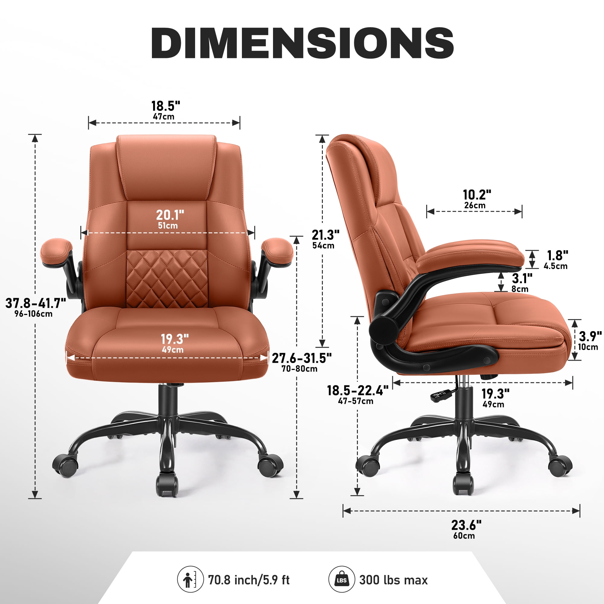 COOLHUT Office Chair, Executive Leather Chair Home Office Desk Chairs, Computer Chair with Adjustable Flip-up Padded Arms, Lumbar Support Swivel Desk Chair with Adjustable Hight and Tilt, Brown