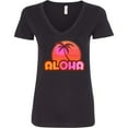 thumbnail image 3 of Inktastic Pink Aloha Palm Women's V-Neck T-Shirt, 3 of 5