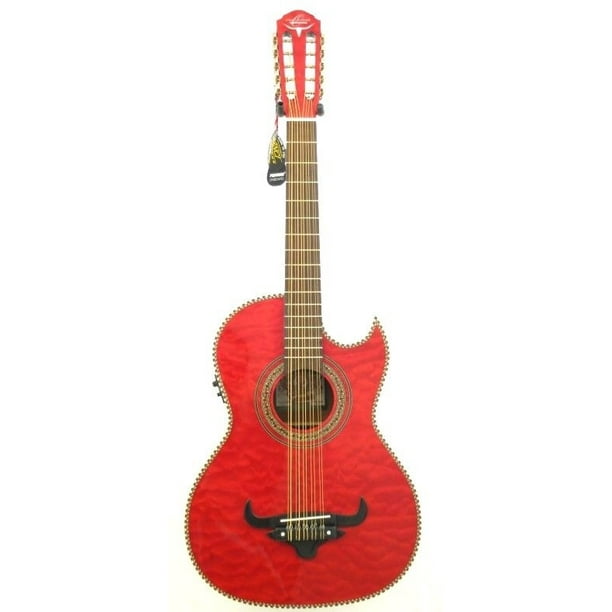 Oscar Schmidt Model OH32SEQTR Trans Red Acoustic Electric Bajo Quinto w