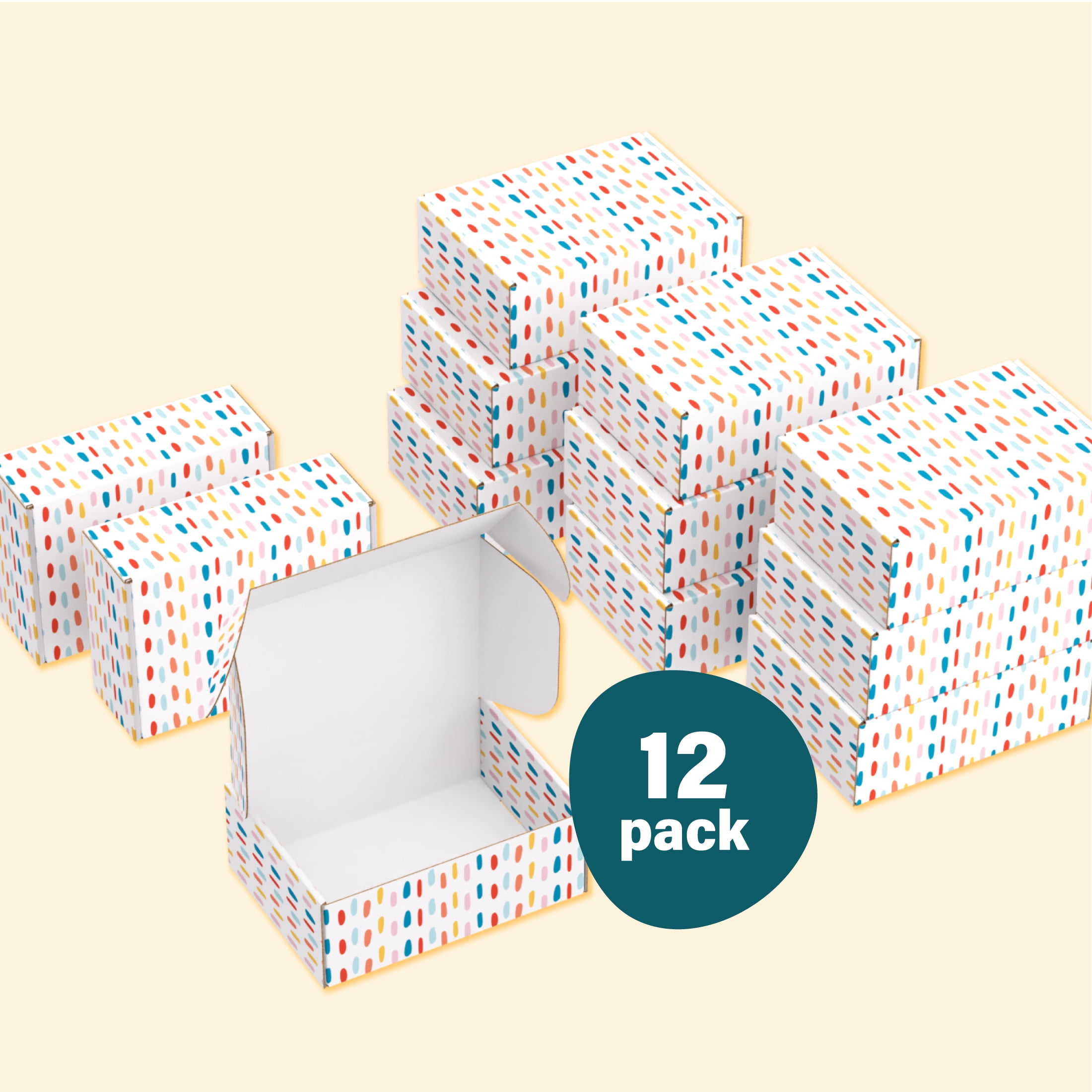 Printed Decorative Mailing, Shipping and Gift Boxes, Tuck Top Closure, 8” x 6” x 3”, Confetti Print, 12 -Count Pack