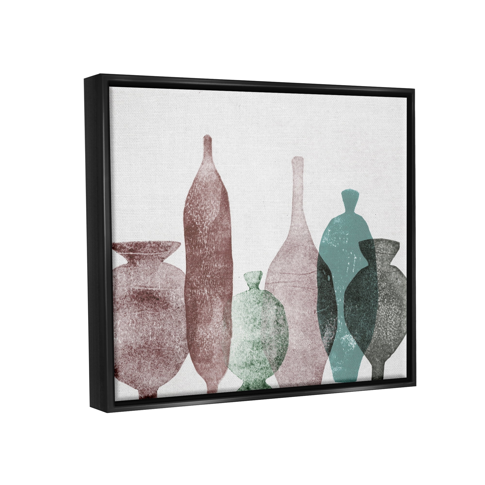 Stupell Industries Neutral Brown & Green Vases Abstract Painting Black Floater Framed Art Print Wall Art