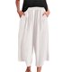 thumbnail image 1 of Pantalones anchos de lino con cintura elástica para mujer para el verano: pantalones informales de color liso, mezcla transpirable, tallas M-XXXXL., 1 of 4