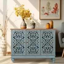 Alpha Joy Retro 3-Door Hollow-Carved Sideboard Accent Cabinet Storage Sideboard Buffet Accent Cabinet for Living Room, Dining Room,Kitchen, Green