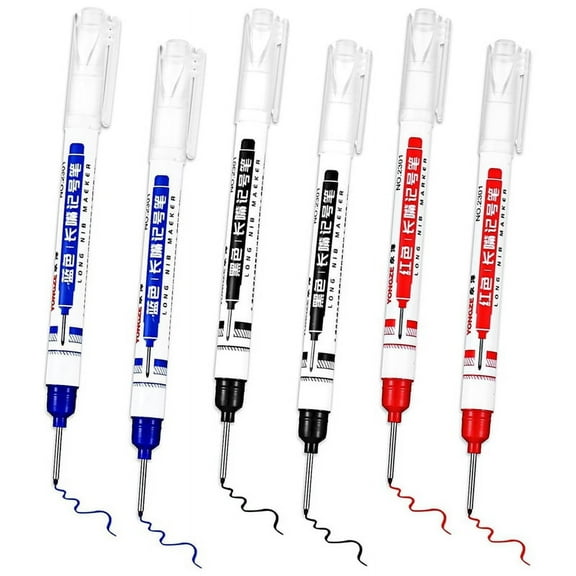 6 Pcs Multi-Purpose Deep Hole Marker Pens Long Deep Nib Markers 20mm Long- Drill Markers Quick Dry Carpenter Pens,6 * Deep Hole Marker
