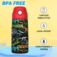 thumbnail image 3 of Boys Insulated Water Bottle with Covered Pop-Up Straw,16 oz  Cups with Stainless Steel Leak Proof for School(Red-Dinosaur), 3 of 6